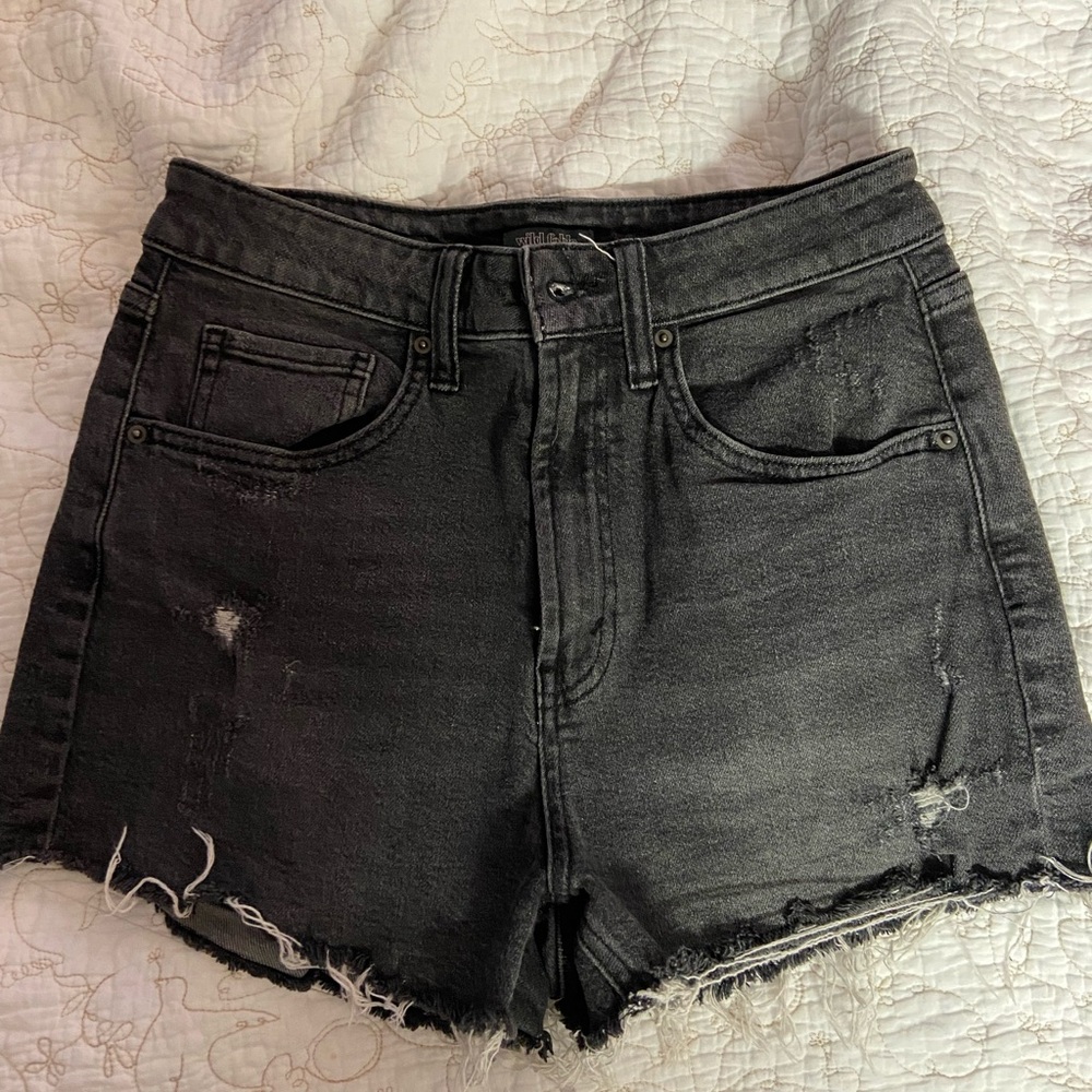 Black Distressed Denim Shorts